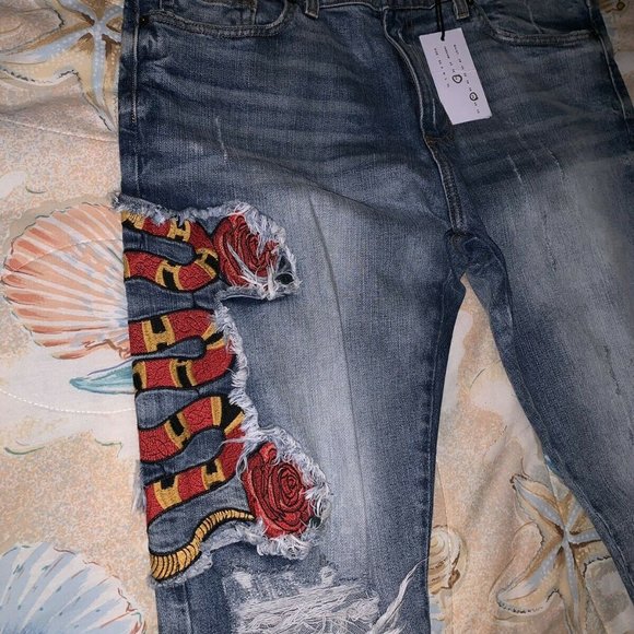 NWT Golden Denim Jeans: Snake and Roses W38 L34 - Picture 2 of 7